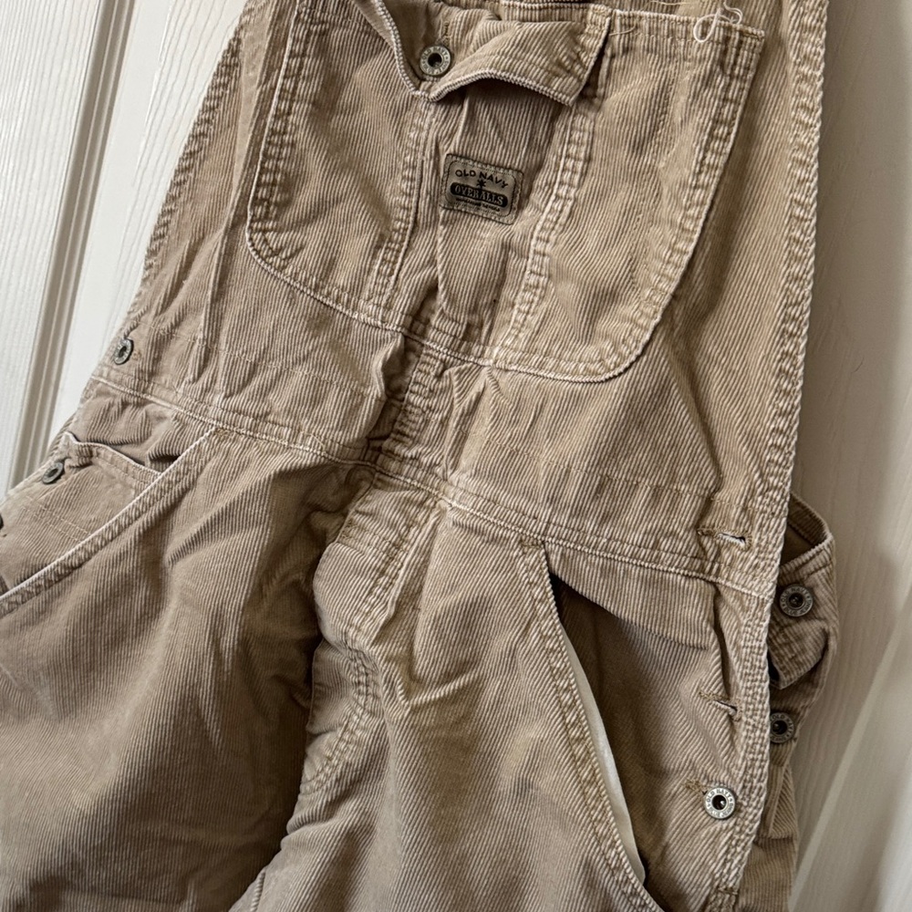 Vintage Old Navy Blue Jeans Tan Corduroy Overalls - Picture 3 of 6